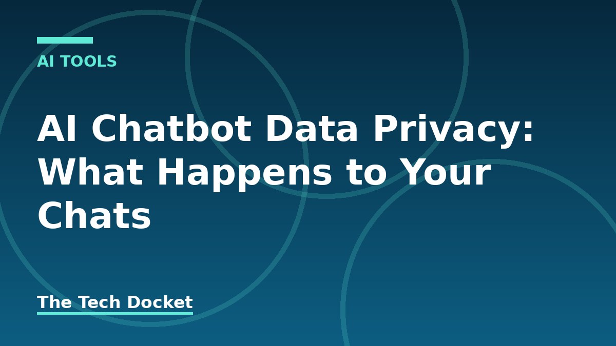 Flat illustration of a smartphone chat bubble connected to a cloud server behind a padlock, representing what happens to AI chatbot conversation data
