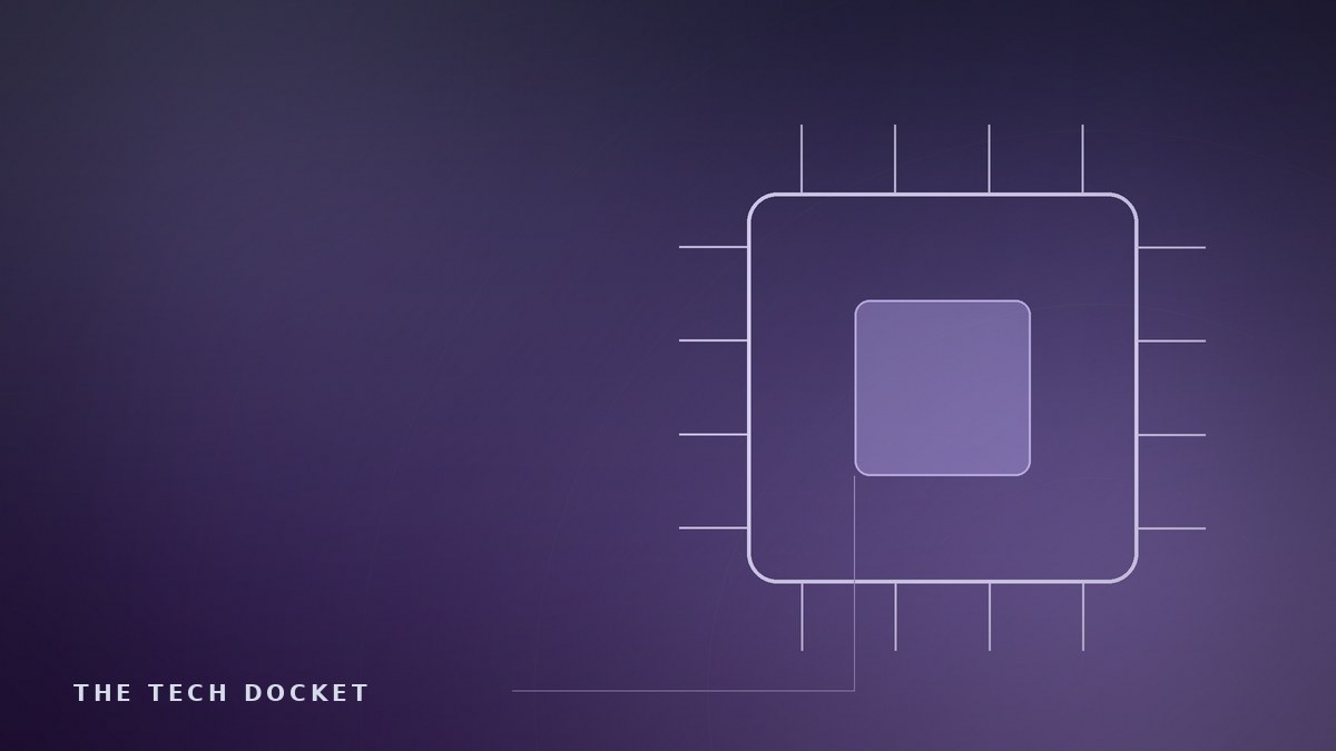 Abstract cover art with a drawn processor-chip motif over a deep gradient, for Nvidia's $105 billion OpenAI data-center guarantee.